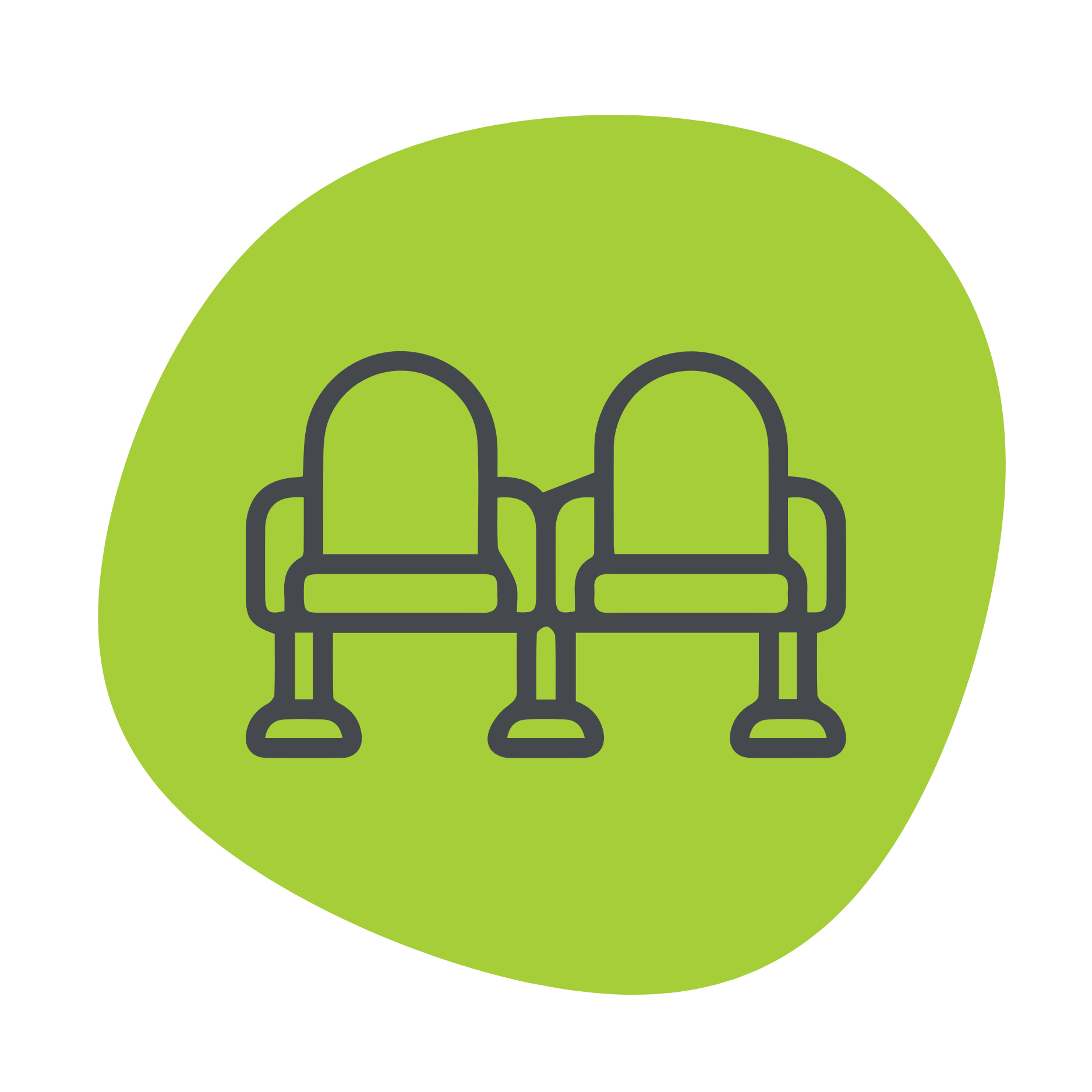 A picture of a blob in Capify's green colour with an icon of seats in the middle