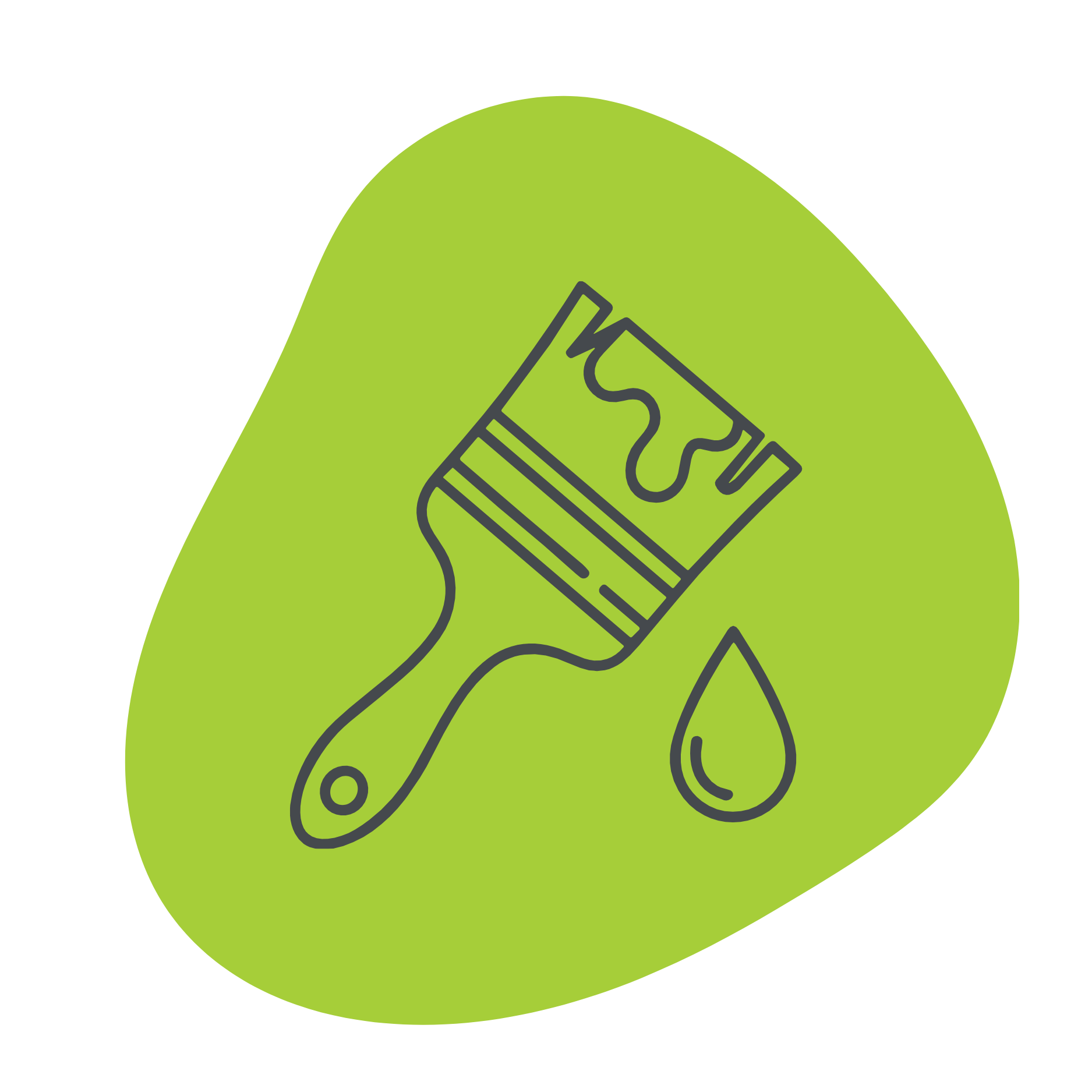 A picture of a blob in Capify's green colour with an icon of a paint brush with a drip of paint in the middle