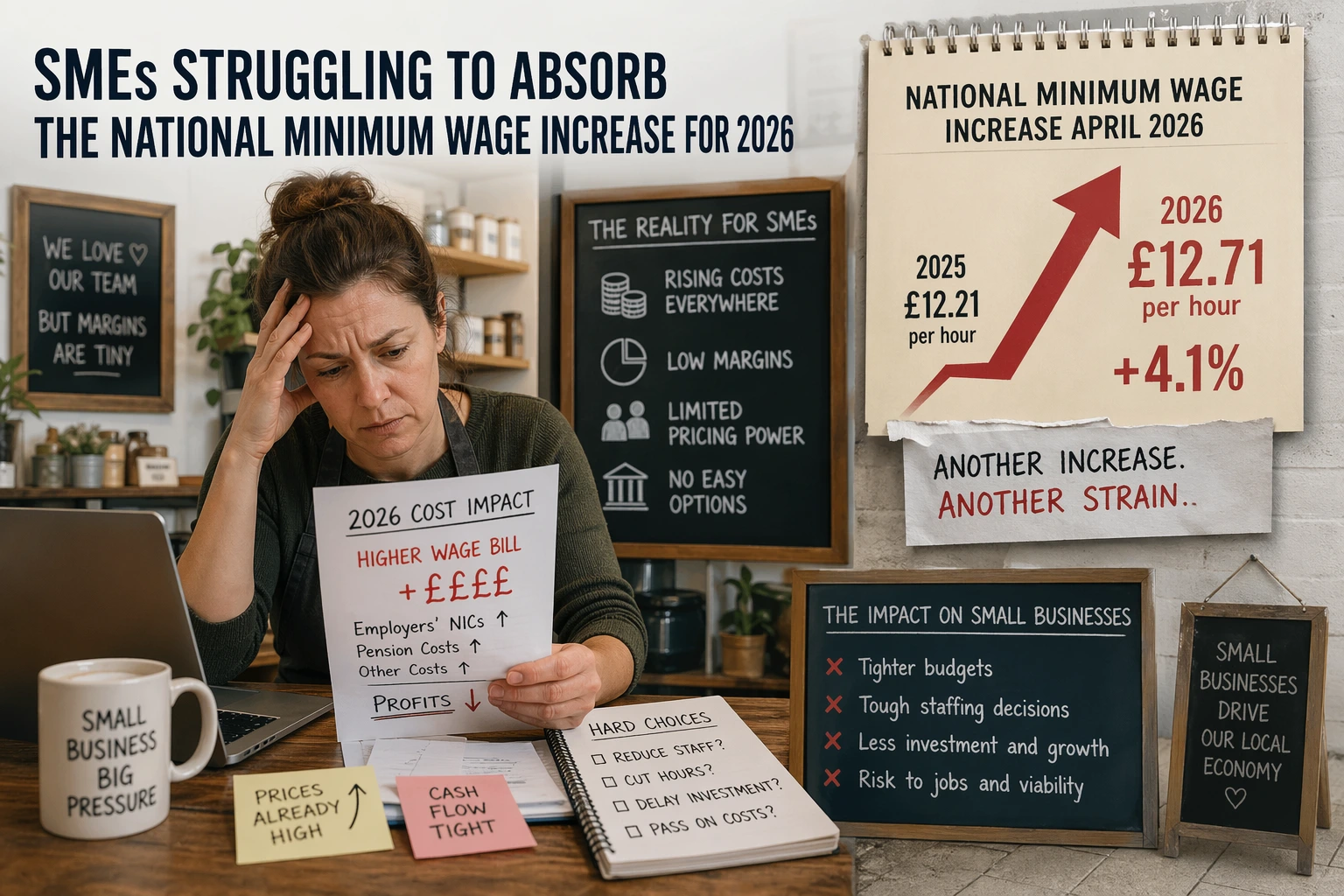 Business owner looking at the increased costs for SMEs due to the 2026 National Minimum Wage rise