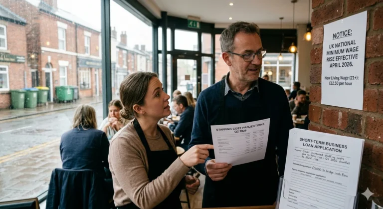 SME owners discussing business financing and loan applications to cover increased labor costs following the UK minimum wage rise