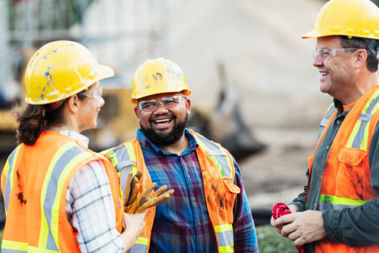 Construction team working on a large building project