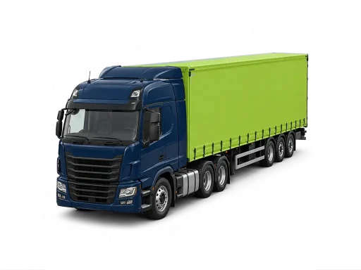 Navy articulated lorry with lime green trailer for established businesses